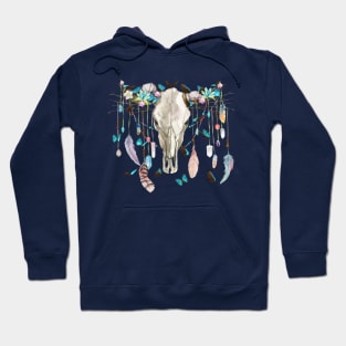 Butterflies Crystals And Flowers On A Cow Skull Hoodie